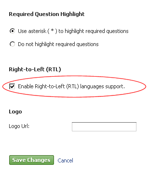 Survey Settings -> RTL support